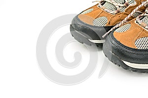 Walking boots on white background