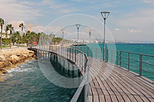Walking bridge on city embankment. Limassol, Cyprus