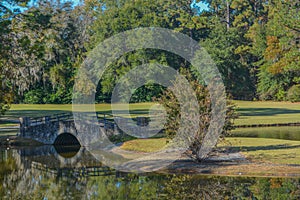 A walking bridge at Little Ocmulgee State Park in McRae, Georgia