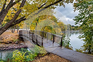 Walking Bridge Over Lake Nokomis in Autumn