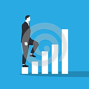 Walking businessman with bars graph