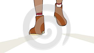 Walking cartoon animation background. Closeup view of legs and feet walking by road. Looped cycled animation cartoon to be used as