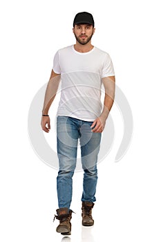 Walking Casual Man. Front View. Isolated