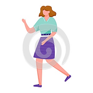 Walking confident girl flat vector illustration