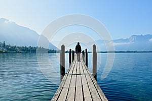Walking at the dock on lake Geneva