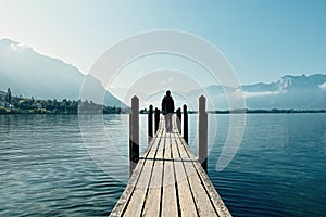 Walking at the dock on lake Geneva