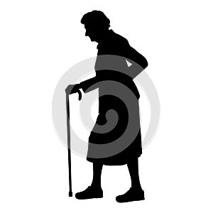 Walking elderly woman with cane silhouette