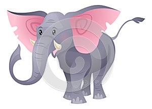 Walking elephant. Cute grey safari animal with big ears