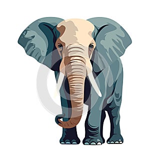 Walking elephant, endangered species, cute mascot icon