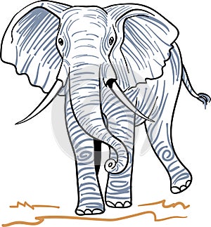 Walking elephant line art
