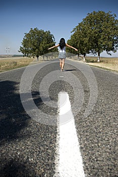 Walking on empty road