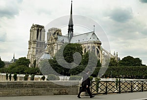 Walking in front of Notre Dame