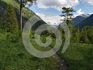 Walking on a high mountain path