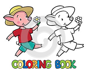 Walking little piglet coloring book