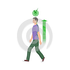 Walking man in correct spine posture
