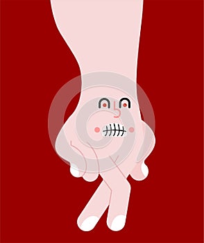 Walking man fingers angry. small man made of hand. vector illustration