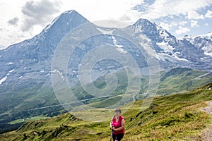 Walking from Mannlichen to Grindelwald in the Bernese Alps Switzerland