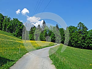 Walking and marked trails on the slopes of the Alpstein massif and in the Rhine valley Rheintal, Gams - Canton of St. Gallen