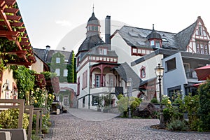 Walking in Mosel river valley, houses of old town Traben-Trarbach, Germany