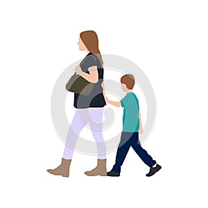 Walking mother and child sihouette illustration