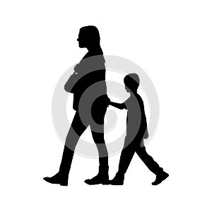 Walking mother and child sihouette illustration side view