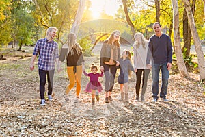 Walking Multigenerational Mixed Race Family Outdoors