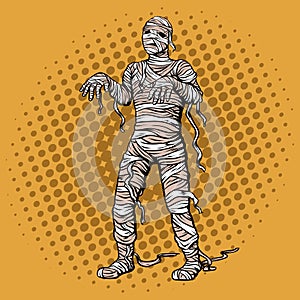 Walking mummy pop art style vector illustration