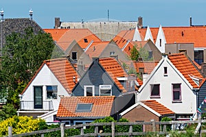 Walking in old Dutch town Zierikzee with old small houses and streets