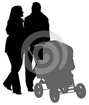 Walking parents silhouette