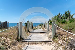Walking path access in sand dune beach in Vendee on Noirmoutier Island in France