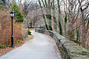 Walking path through Fort Tryon Park, north Manhattan Island, New York.