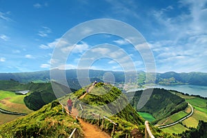 Walking path leading to a view on the lakes of Sete Cidades, Azo photo