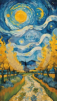 Walking path vision painting artwork with van gogh style AI Generated