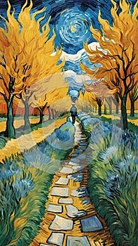 Walking path vision painting artwork with van gogh style AI Generated