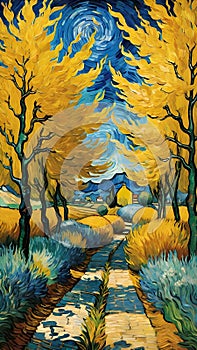 Walking path vision painting artwork with van gogh style AI Generated