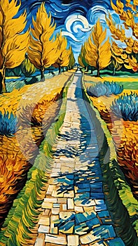Walking path vision painting artwork with van gogh style AI Generated