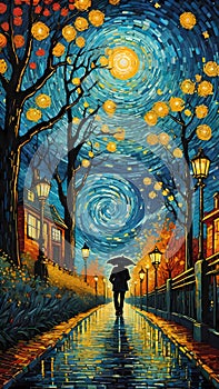 Walking path vision painting artwork with van gogh style AI Generated