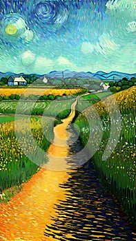 Walking path vision painting artwork with van gogh style AI Generated