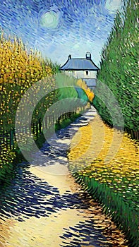 Walking path vision painting artwork with van gogh style AI Generated