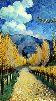 Walking path vision painting artwork with van gogh style AI Generated