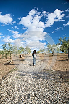 Walking on pebble path