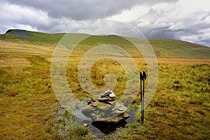 Walking Poles and cairn on Mungrisdale Common