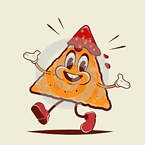 Funny illustration of a walking cartoon nacho photo
