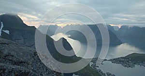 Walking shot from Reinebringen mountain, Lofoten.