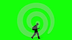 Walking silhouette boy cartoon animation. Loop animation  4K video . green background for background transparent use