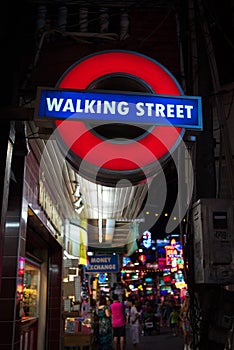 Walking street sign, Pattaya, tourist attraction in Thailand