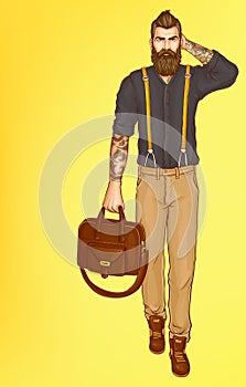 Walking stylish hipster man pop art vector