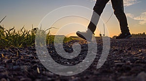 Walking at Sunset on a Rural Path