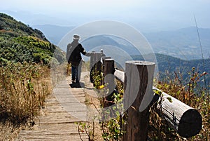 Walking on the top of mountain