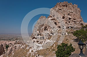 Walking tour in Goreme museum in Kappadokya in sunny day